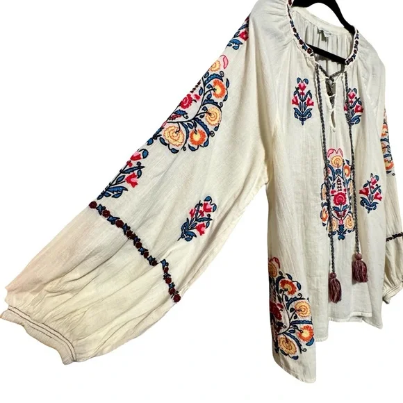 Sundance Floral Embroidered Long Sleeve Peasant Style Lightweight Blouse Top XL - Picture 6 of 11